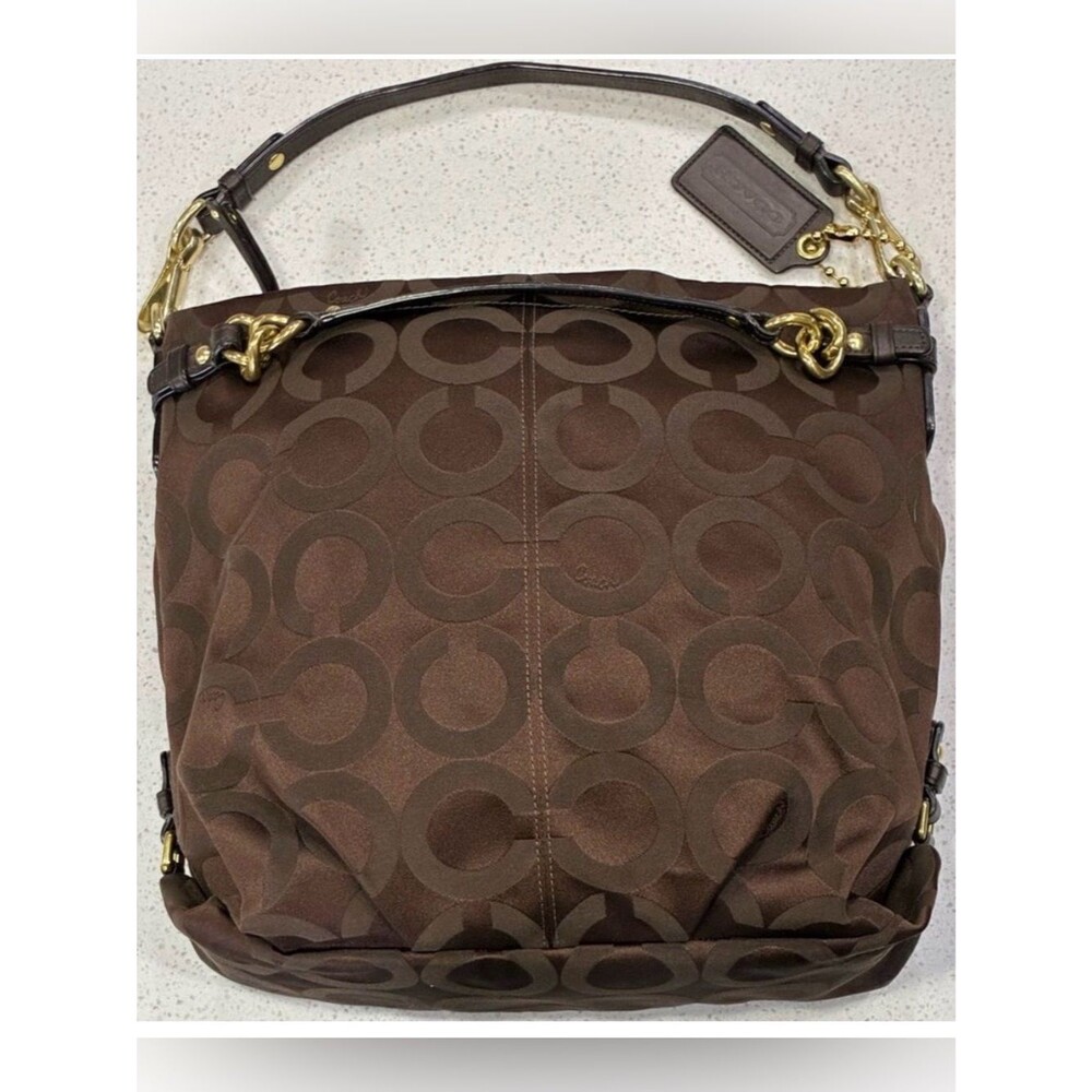 Coach Signature C Brown Canvas Leather Trim Y2K Shoulder Bag EUC - Picture 8 of 14